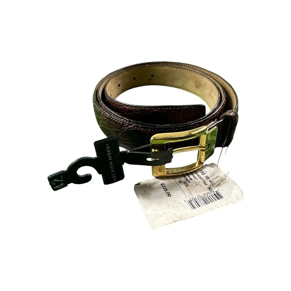 Saks Fifth Ave Brown Genuine Crocodile Mens Belt Size 42 New Other